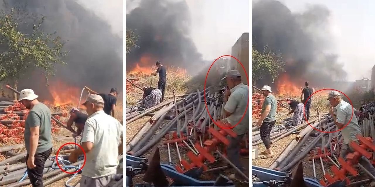 Yangına ağzında sigarayla müdahale etti