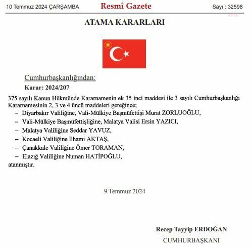 Cumhurbaşkanlığı kararı ile 5 ilin valisi değişti