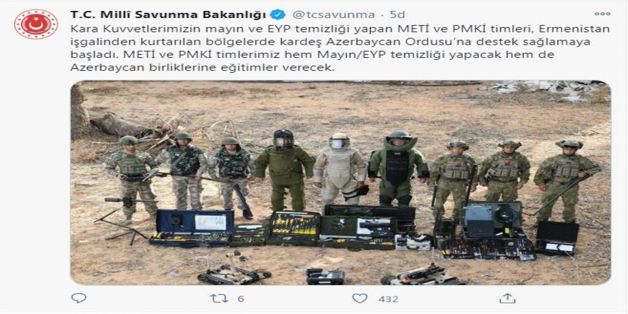 MSB: METİ ve PMKİ timleri, Azerbaycan ordusuna destek sağlamaya başladı