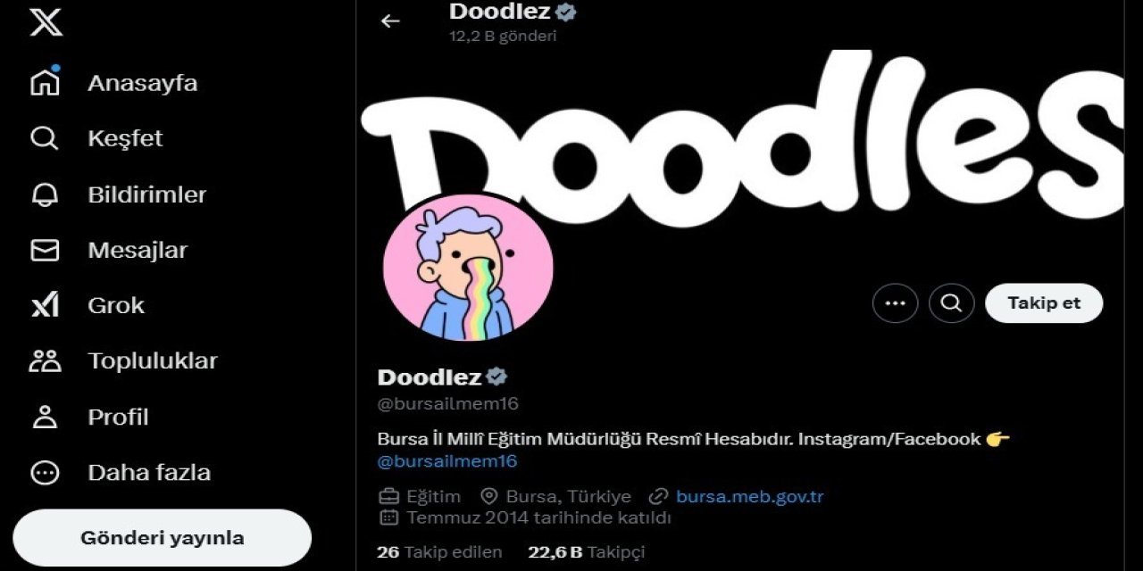 Bursa İl Milli Eğitim Müdürlüğü'nün sosyal medya hesabı hacklendi