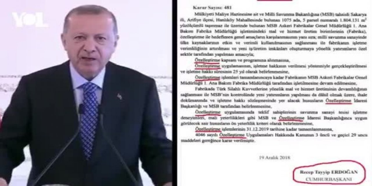 Erdoğan kendi kendini yalanladı! Tank-palet fabrikası için "özelleştirme" değil demişti... Resmi Gazete'de tam 8 kez "özelleştirme" dendiği ortaya çıktı!