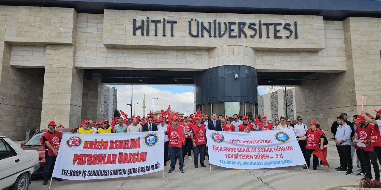 Hitit Üniversitesi işçileri düşük ücrete karşı eylemde: İşçiler 5 TL'lik zam aldı