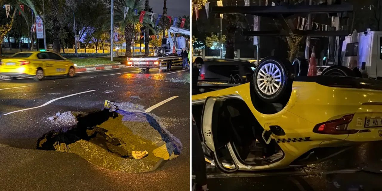 Vatan Caddesi'nde yol çöktü... Taksi takla attı: Yaralı var!