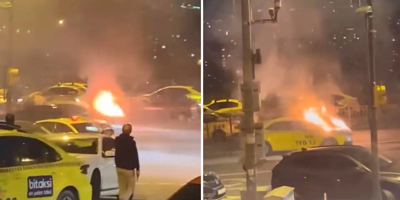Beyoğlu'nda faciadan dönüldü... Yolcular alev alev yanan taksiden son anda kurtuldu!