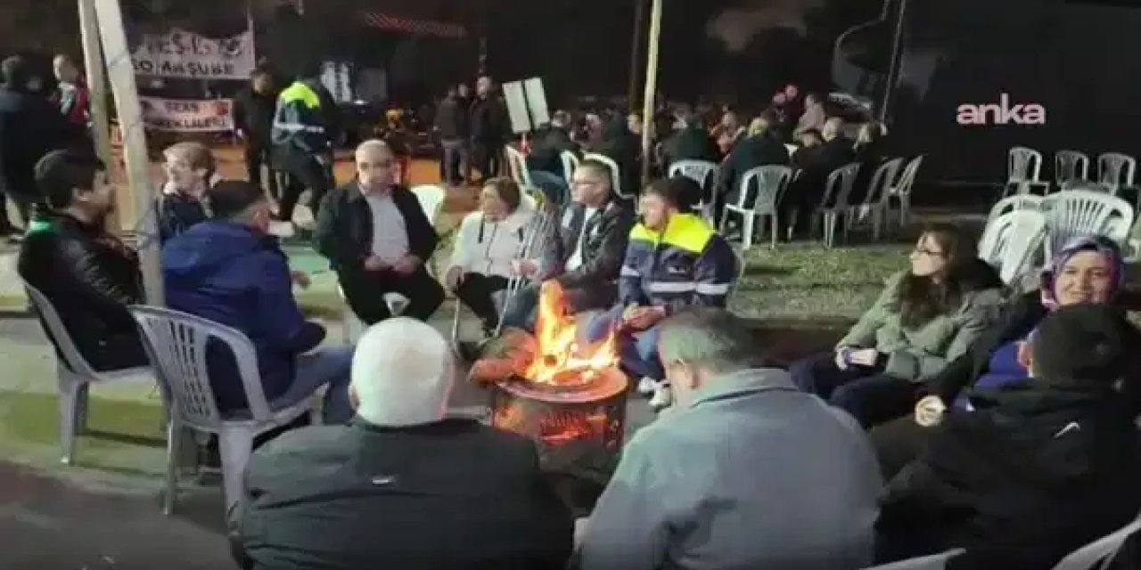 Soma'da termik santral önünde eylem: 'İşçiler ve aileleri kamulaştırma çağrısı yaptı'