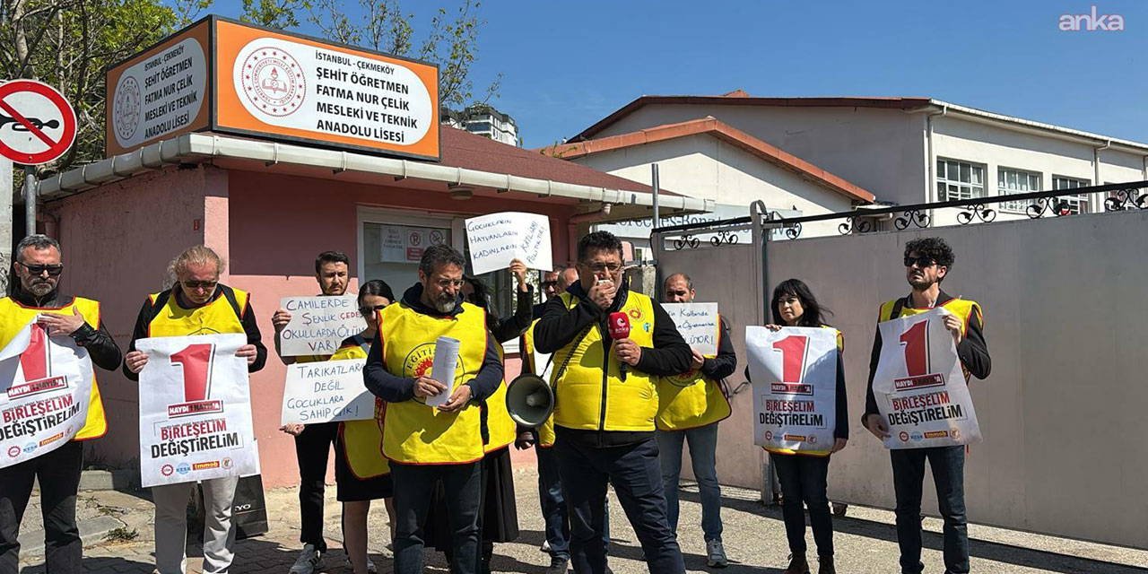 Eğitim-Sen'den Fatma Nur Çelik'in katledildiği okul önünde açıklama: 'Yusuf Tekin derhal istifa etmeli'