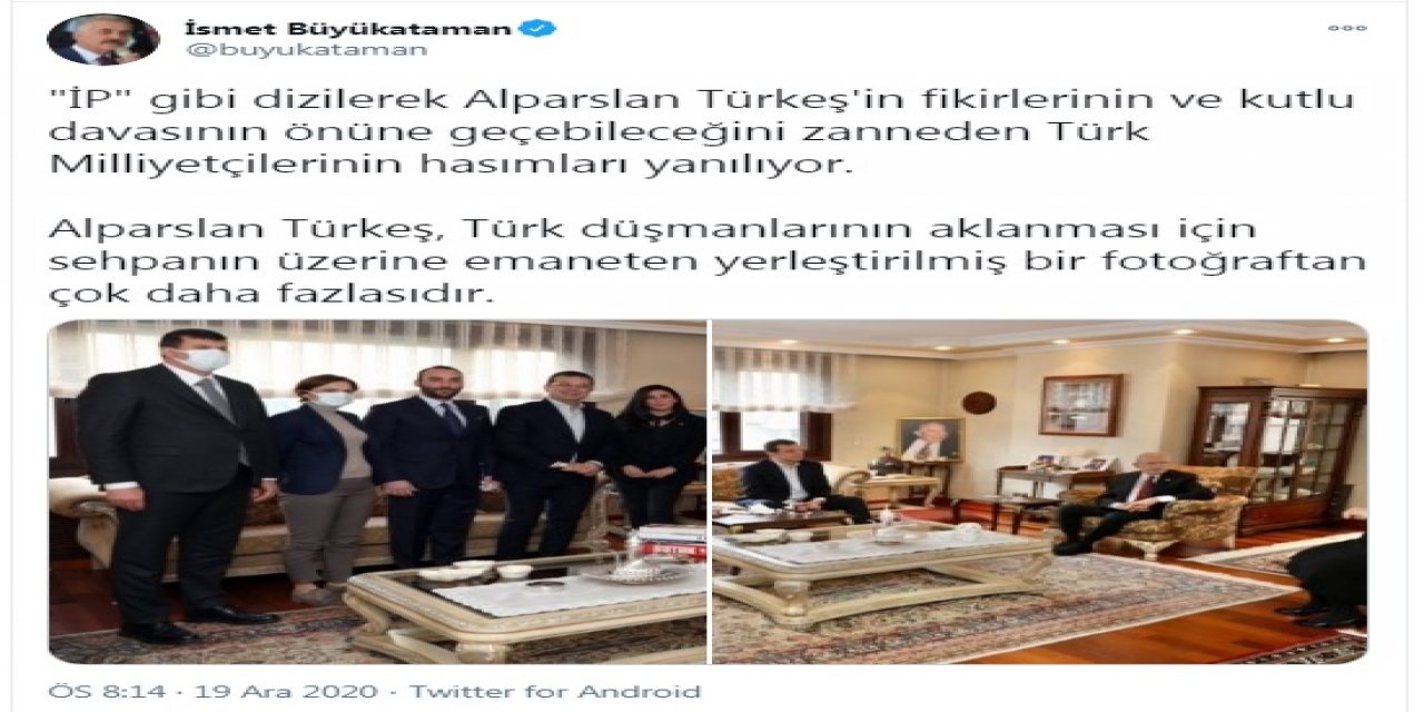 CHP'nin Türkeş ziyareti sonrası  MHP, ''Alparslan Türkeş, Türk düşmanlarının aklanması için sehpanın üzerine emaneten yerleştirilmiş bir fotoğraftan çok daha fazlasıdır.''