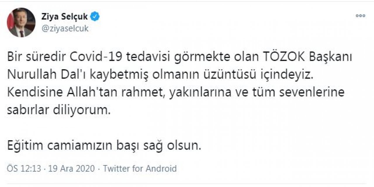 TÖZOK Başkanı Nurullah Dal, koronavirüsten hayatını kaybetti