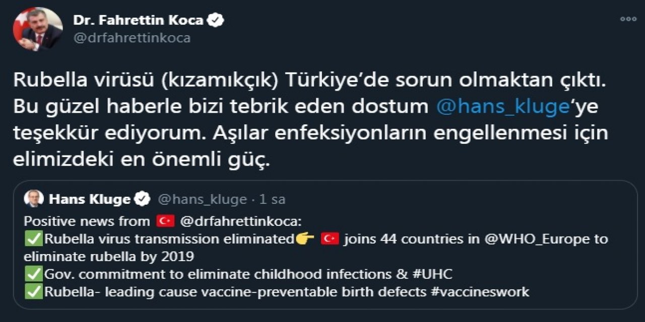 Bakan Koca: Kızamıkçık Türkiye'de sorun olmaktan çıktı