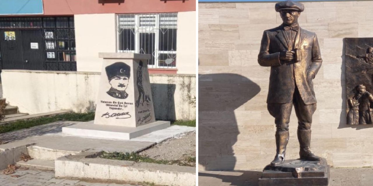 Atatürk büstü ve heykeline çirkin saldırı!