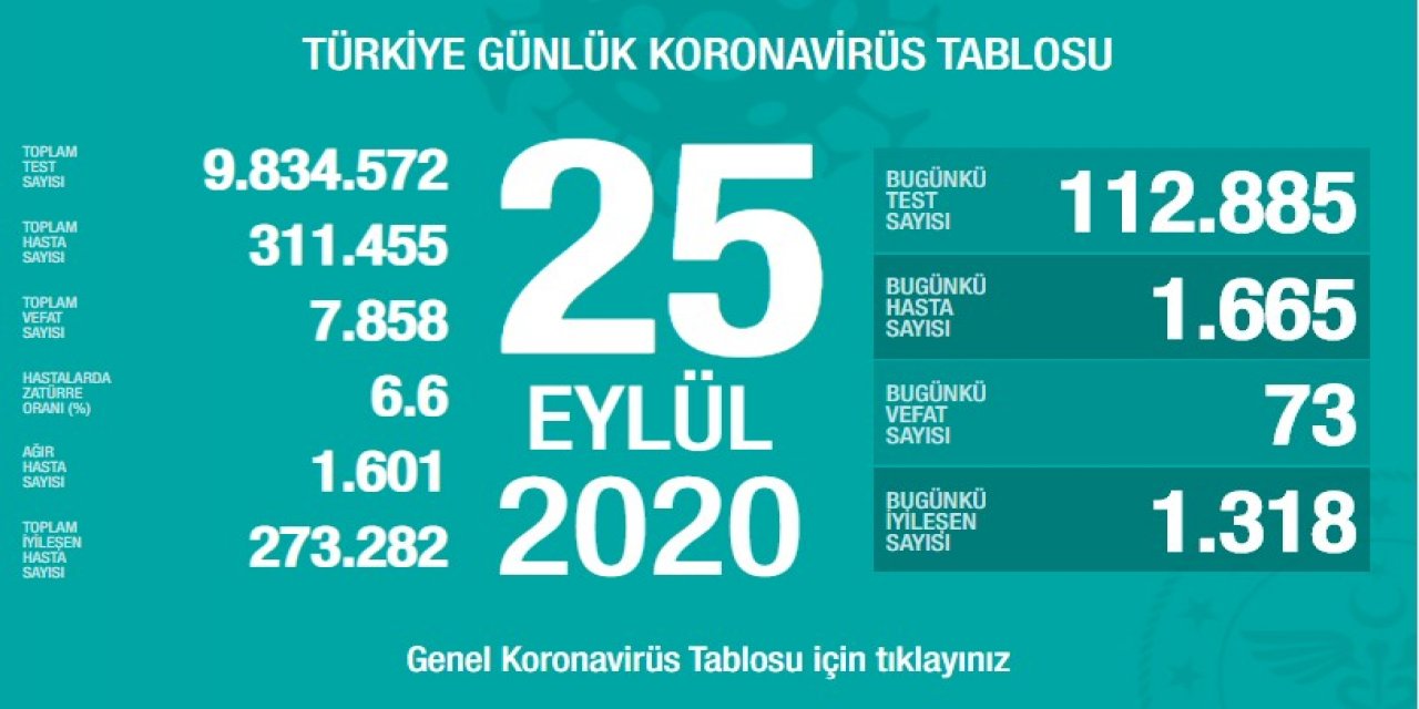 Türkiye'de toplam vaka sayısı 311 bin 455 oldu.