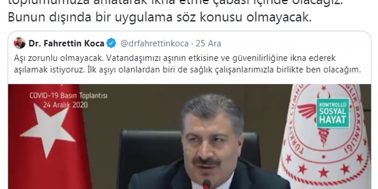 Bakan Koca'dan 'aşı' açıklaması: Vatandaşımızı zorlayıcı bir uygulama olmayacak