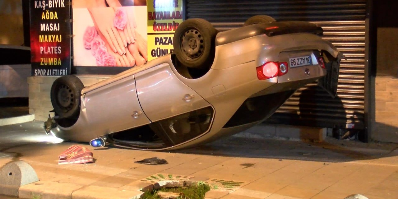 Boş yolda takla atan otomobilin sürücüsü kazayı burnu bile kanamadan atlattı 