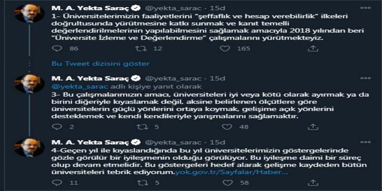 YÖK Başkanı Saraç: Üniversitelerimizin göstergelerinde gözle görülür bir iyileşmenin olduğu görülüyor