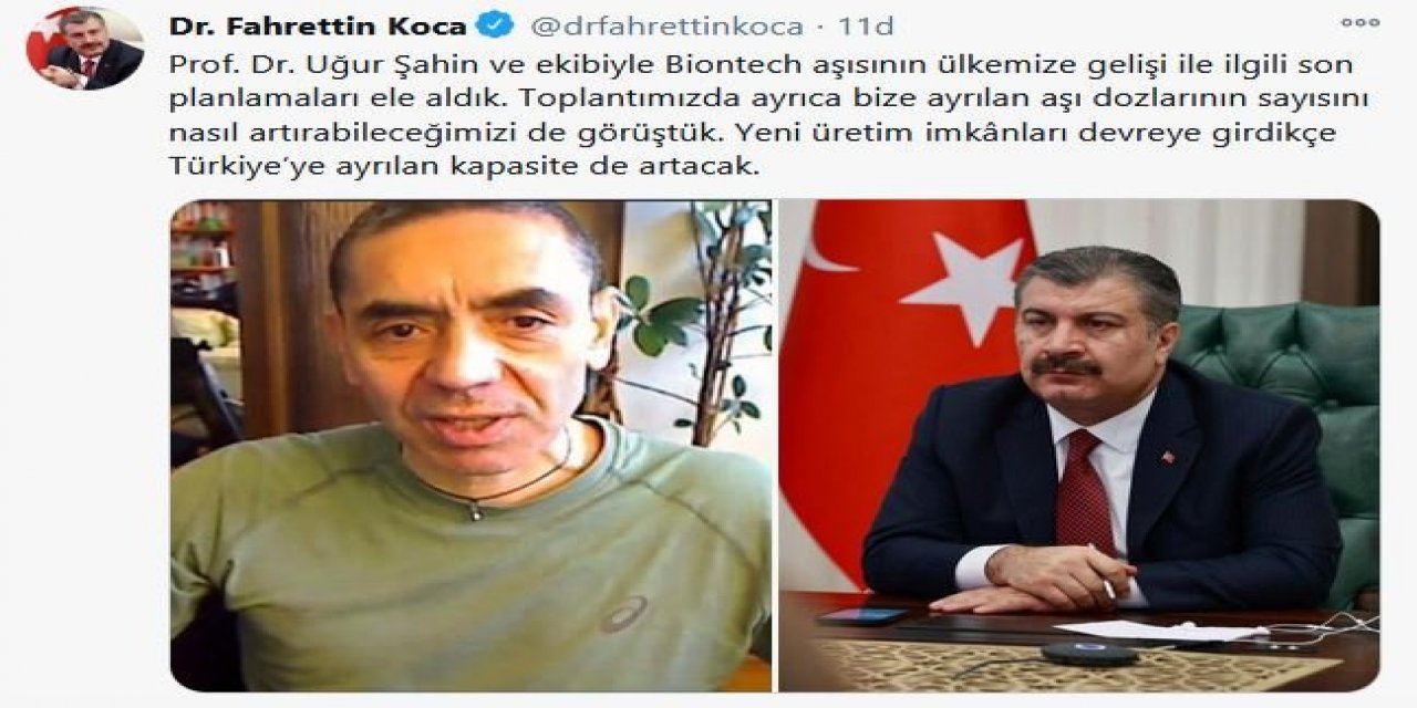 Bakan Koca açıkladı:  Anlaşmamıza göre  30 milyon doza kadar Biontech aşısı aynı şartlarda temin edilebilecektir.
