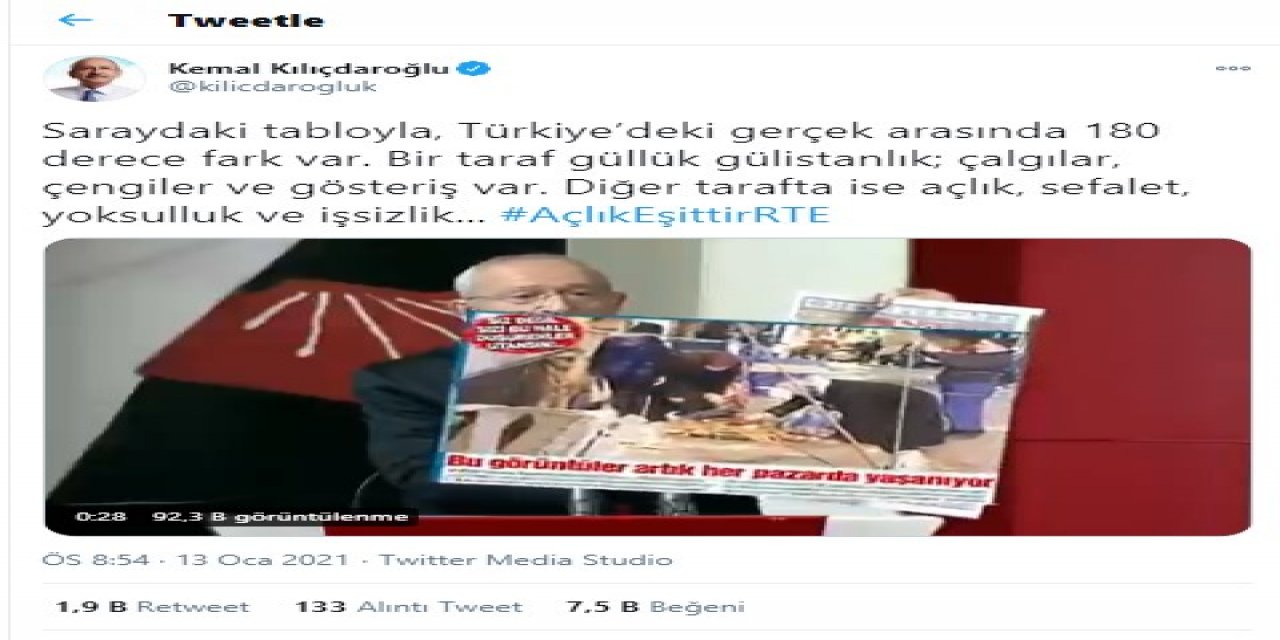 Kemal Kılıçdaroğlu: Saraydaki tabloyla, Türkiye’deki gerçek arasında 180 derece fark var