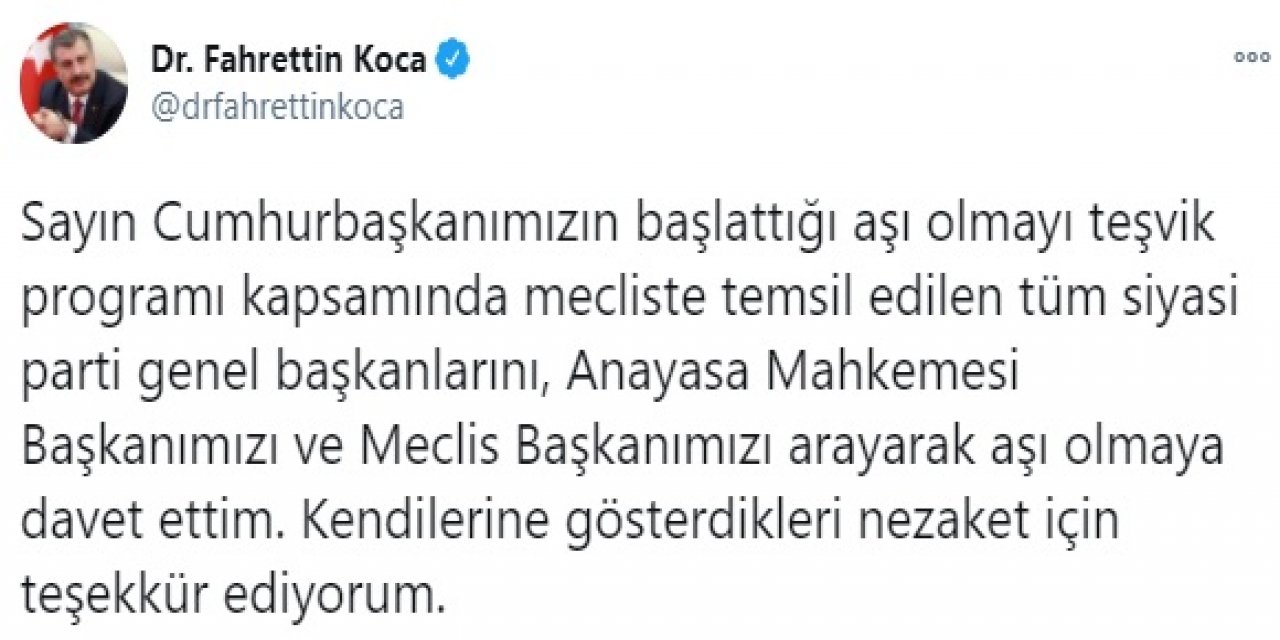 Bakan Koca, partilerin genel başkanlarına davette bulundu