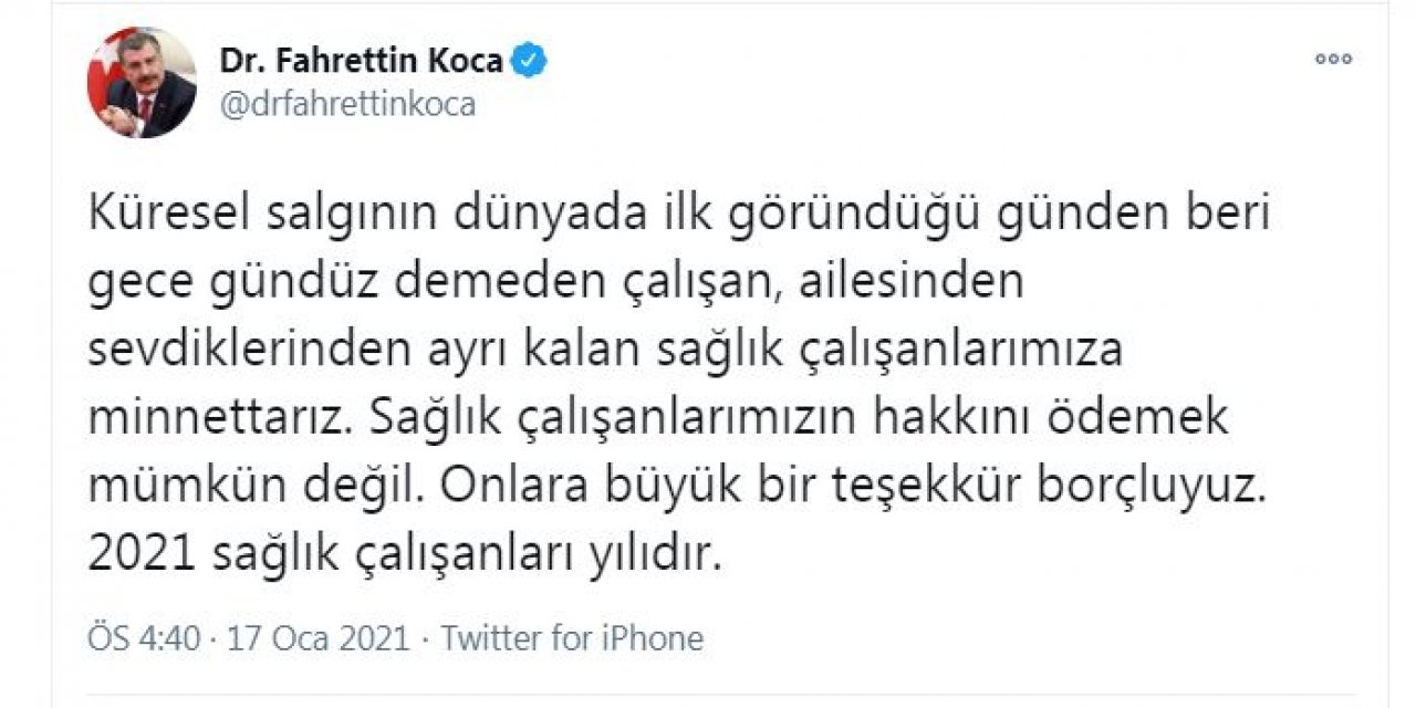 Bakan Koca: Sağlık çalışanlarımızın hakkını ödemek mümkün değil