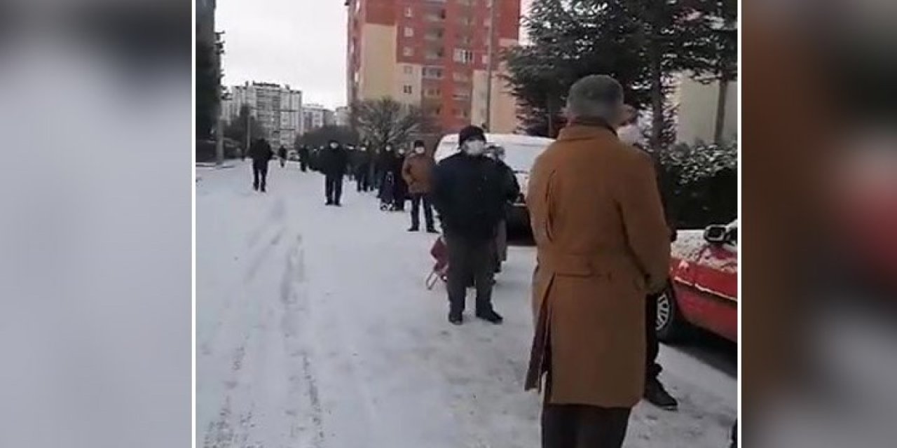 Bu kuyruk yokluğun kuyruğu... -4 derece ayazda ucuz elma almak için beklediler!