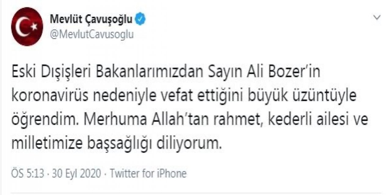 Eski Dışişleri Bakanı Bozer, koronavirüsten hayatını kaybetti