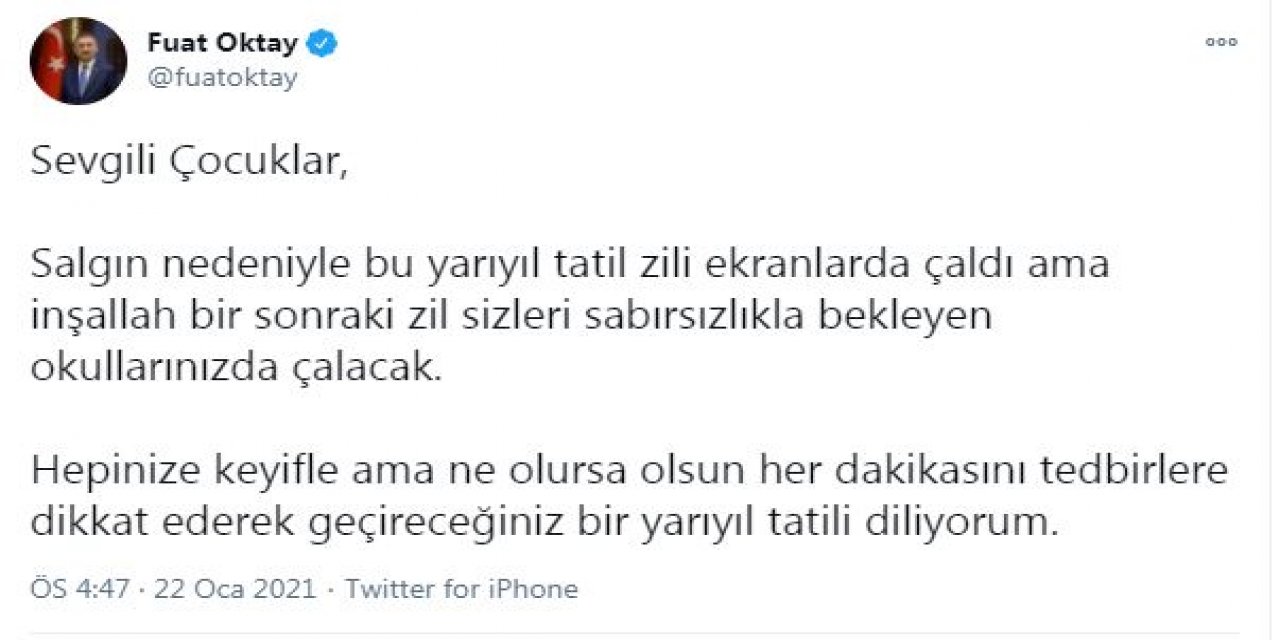 Cumhurbaşkanı Yardımcısı Oktay: Bir sonraki zil okullarda çalacak