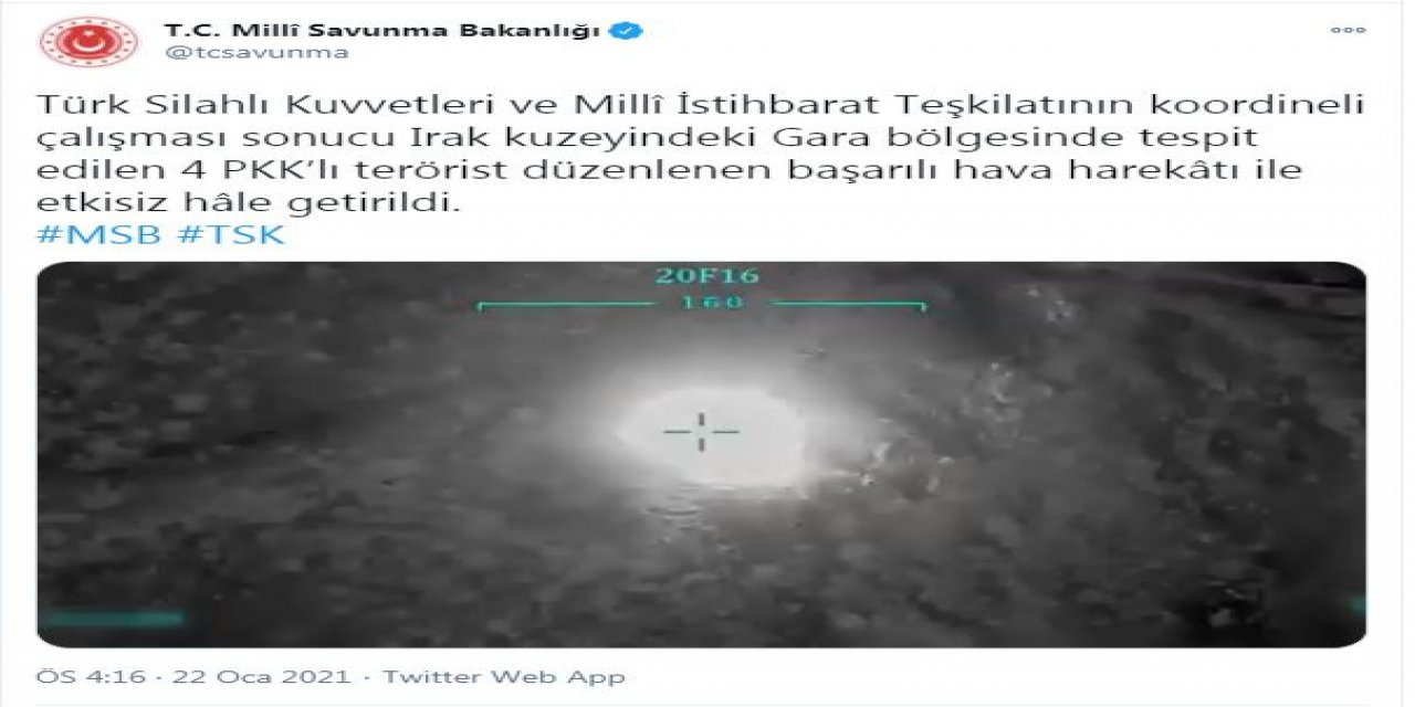 MSB: 4 PKK'lı terörist etkisiz hale getirildi