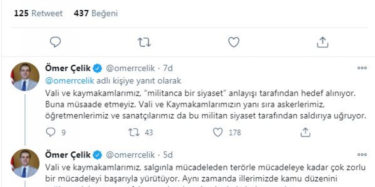 AK Parti'li Çelik: Vali ve kaymakamlarımıza 'militan' denilerek saldırılmasını kınıyoruz