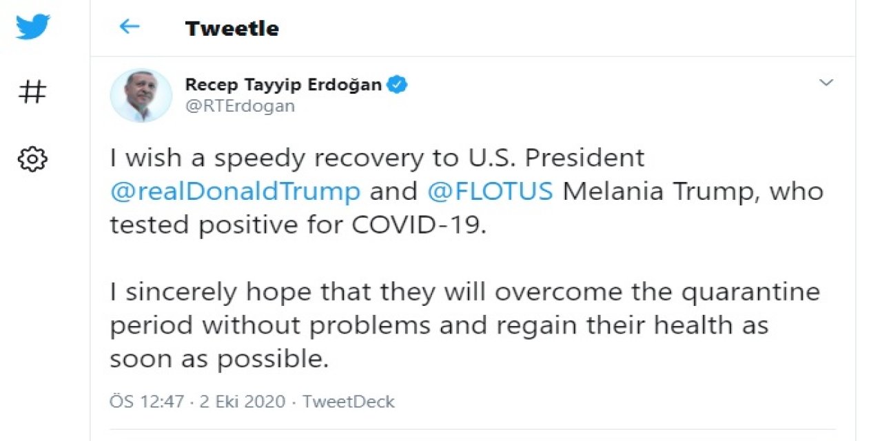 Erdoğan'dan Trump ve eşine 'geçmiş olsun' mesajı