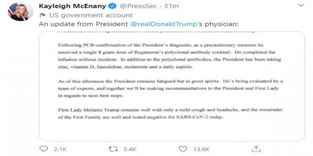 Trump’ın doktorundan, son durum paylaşımı