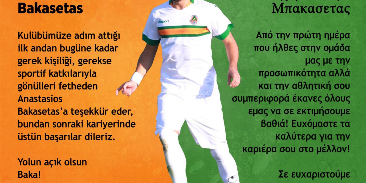 Aytemiz Alanyaspor’dan Bakasetas’a teşekkür