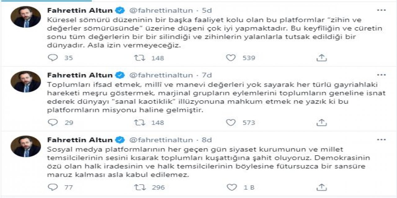 İletişim Başkanı Altun: Halk iradesinin sansüre maruz kalması kabul edilemez