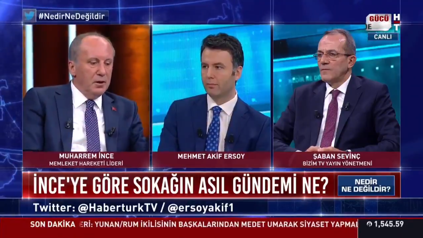 ‘'Onlar da muhalefet yapsın, bizde de yapalım, millet kısa sürede farkı görecek!’' Habertürk’te 'Nedir Ne değildir' programında Şaban Sevinç sordu Muharrem İnce yanıtladı: Sokağın gündemi ne?