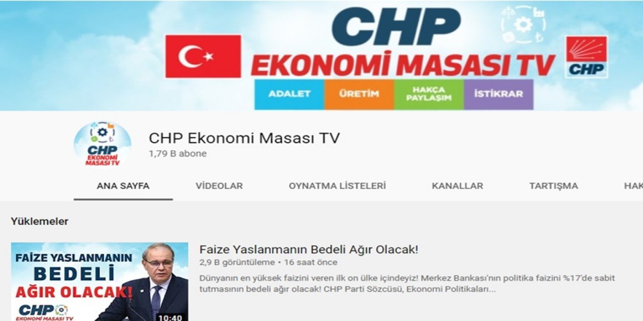 "CHP Ekonomi Masası" kanalı kuruldu!