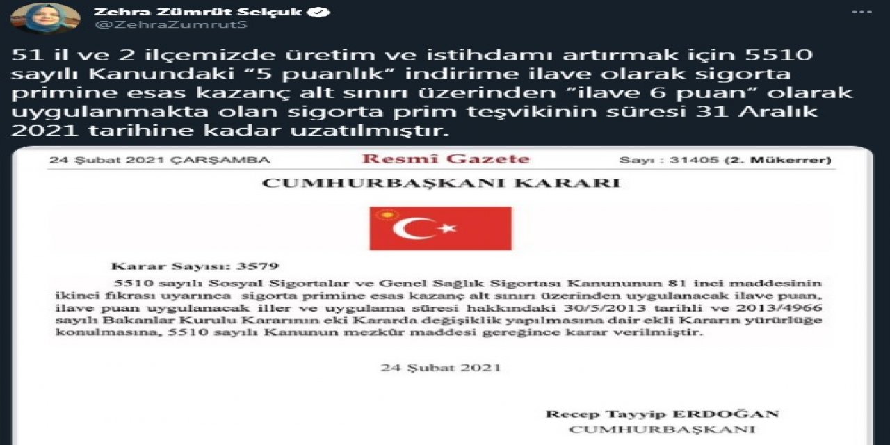 51 il ve 2 ilçede, sigorta prim teşvik süresi yıl sonuna kadar uzatıldı