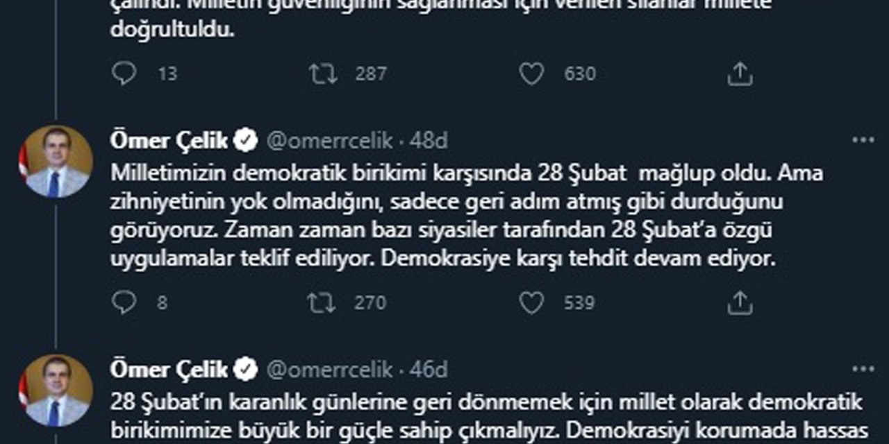 AK Parti'li Çelik: 28 Şubat haysiyetsiz bir milli irade düşmanlığıydı