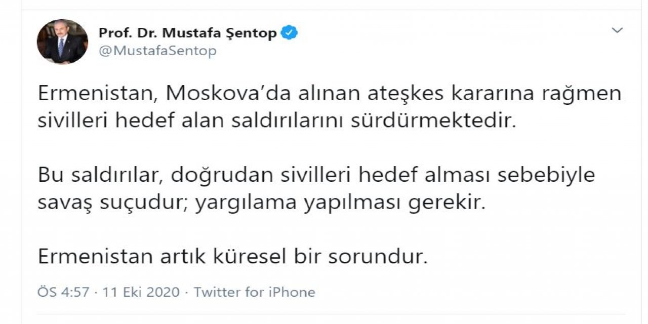 TBMM Başkanı Şentop: Ermenistan artık küresel bir sorundur