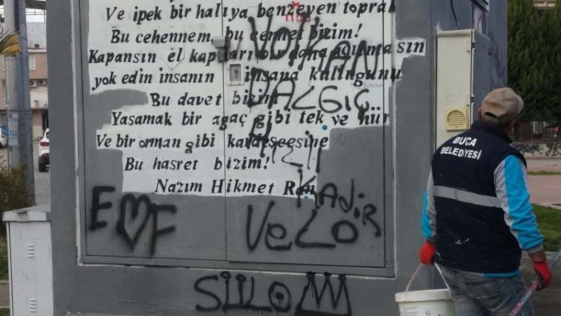 Bekir Coşkun'un heykeline saldırı yapılmıştı... Aynı yerde şimdi de Nazım Hikmet Parkı'na çirkin saldırı yapıldı