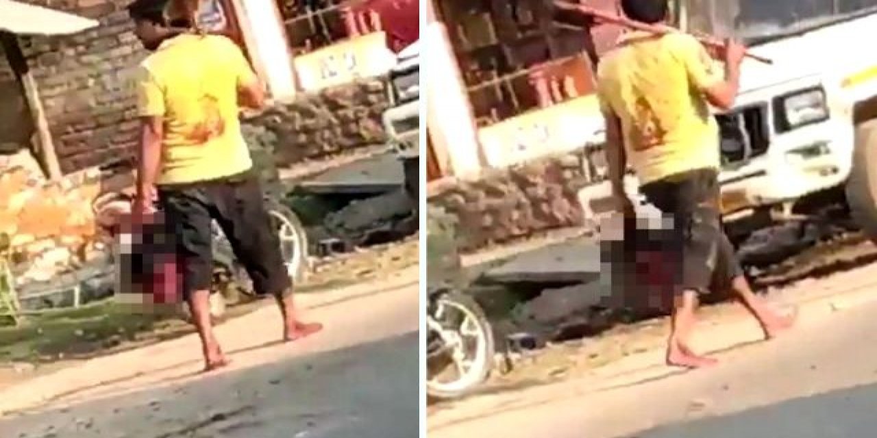 Poşet taşır gibi yolda sakince yürüdü... Karısının başını koparıp karakola bıraktı!