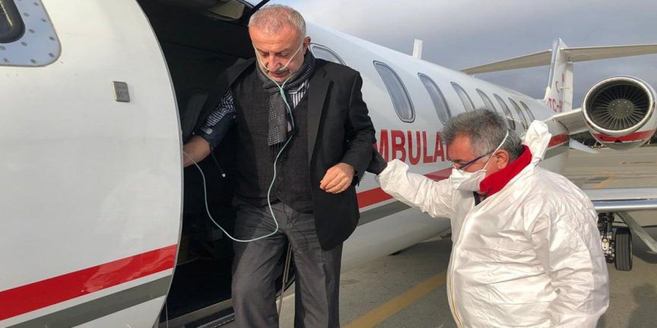 Koronaya yakalanan iş insanı Sağlık Bakanlığı’nın ambulans uçağıyla Türkiye’ye getirildi