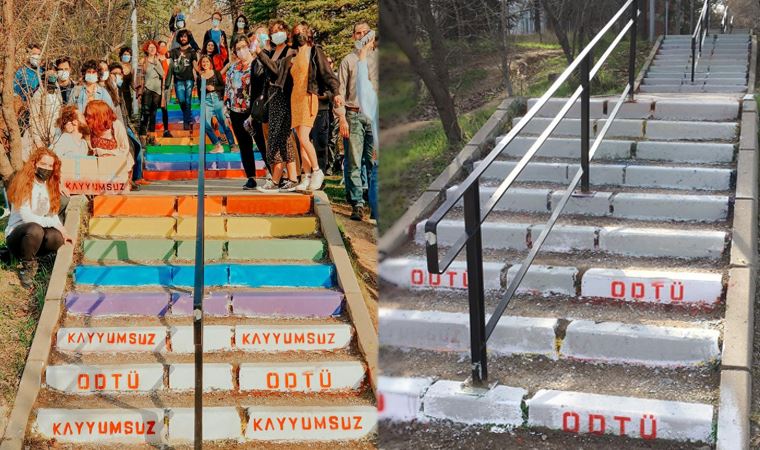 ODTÜ'lüler 3. kez gökkuşağına boyamıştı... O merdivenlere okul yönetimi yeniden müdahale etti!