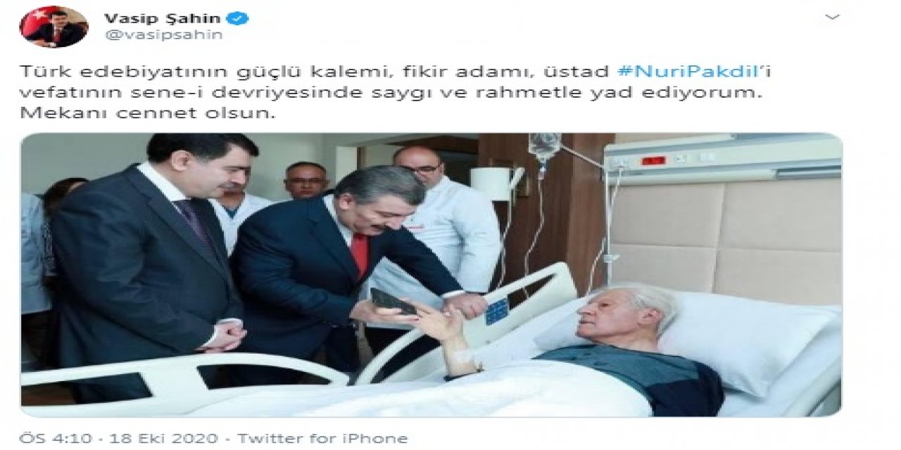 Ankara Valisi Vasip Şahin'den, Cumhuriyet ve Atatürk karşıtı görüşleriyle bilinen Nuri Pakdil'e anma mesajı