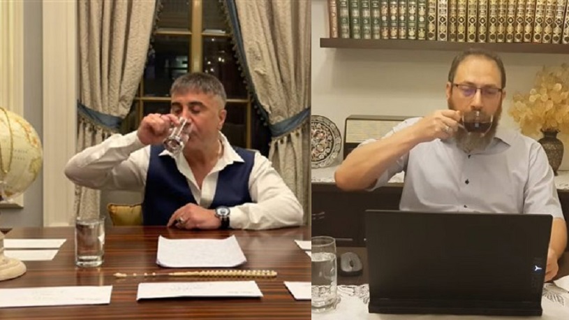 Su bardağı, bir fincan çay, tatlı tabağı ve bilgisayar... SADAT'tan Peker'e aynı konseptli yanıt!