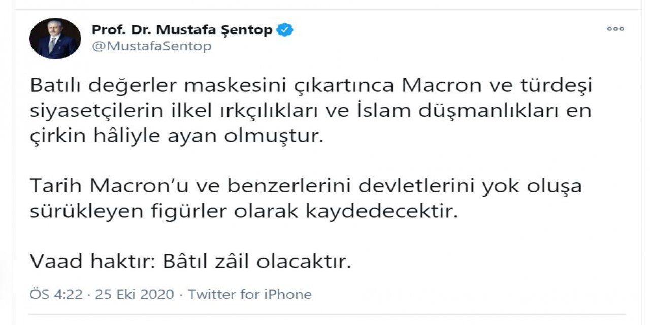 TBMM Başkanı Şentop'tan Macron'a tepki