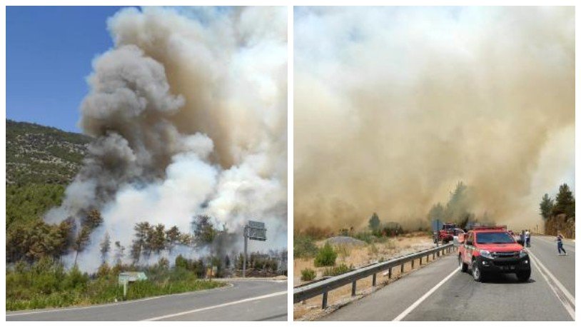 Antalya'da orman yangını; karayolu ulaşıma kapatıldı