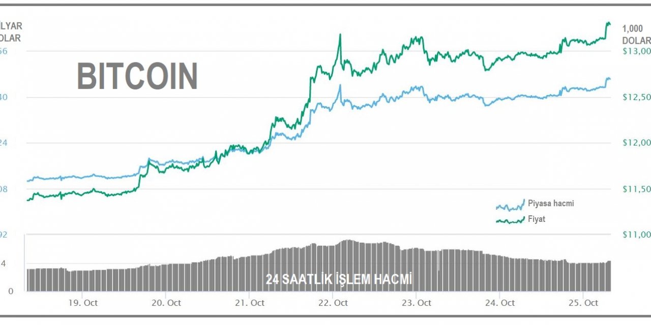 KRİPTOPARA - Bitcoin 13,000 doların üzerinde