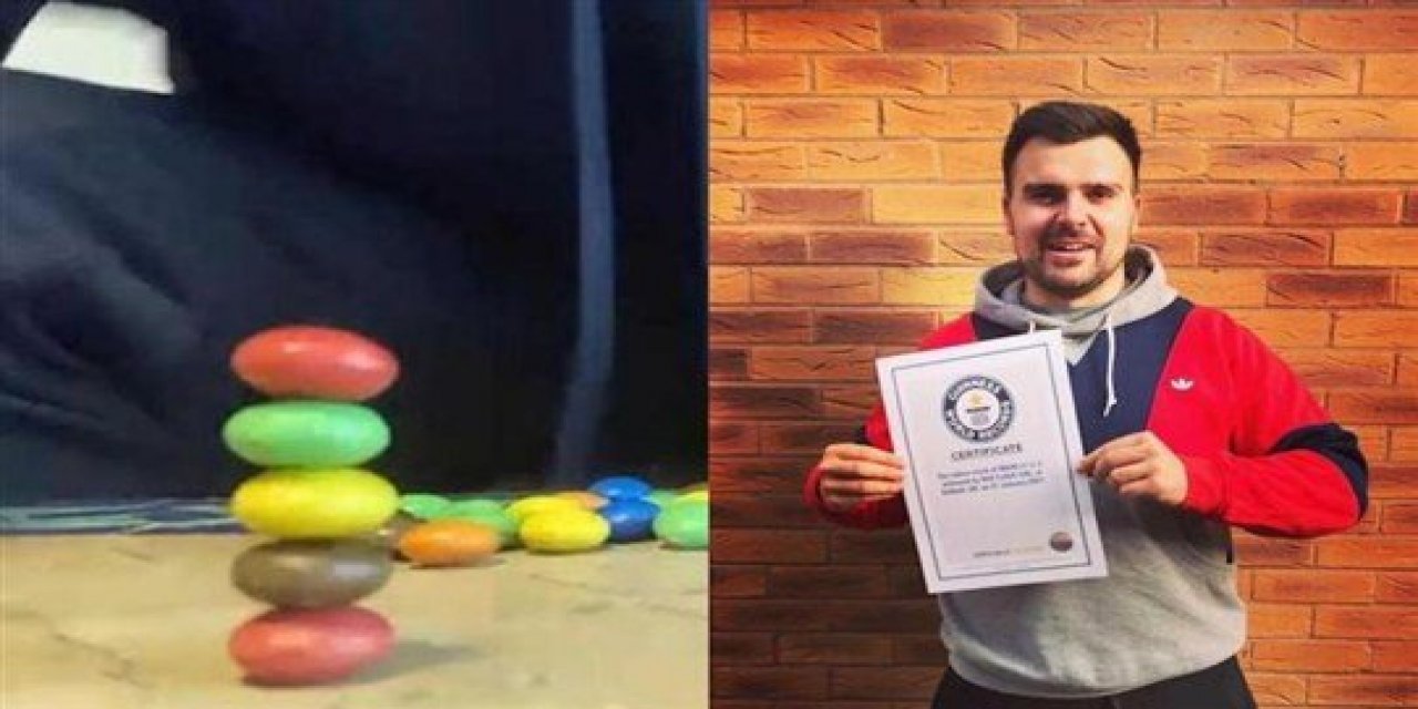 5 bonibonu üst üste koydu, Guinness rekoru kırdı!
