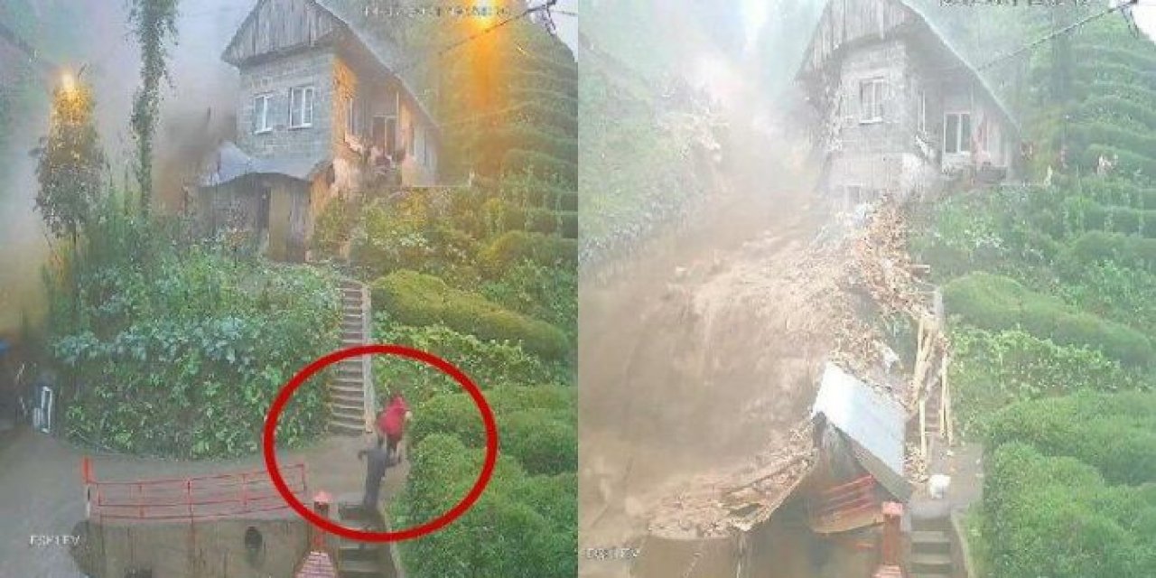 Rize’de felaket böyle geldi: Son anda kaçtılar Heyelan anı kamerada!