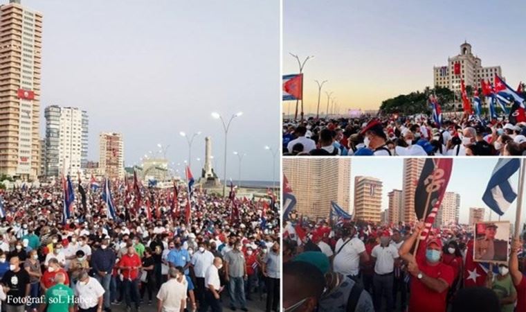 Küba'da halk meydanlara indi, devrimi savunmak için yürüdü