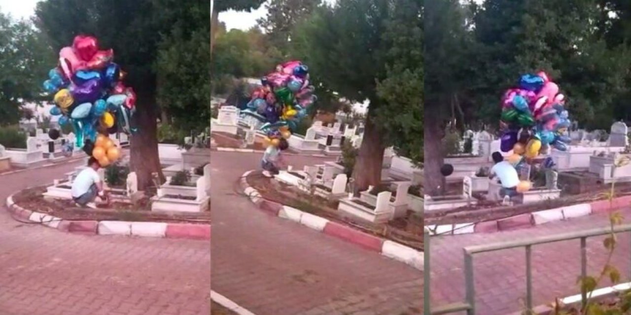 Çocuk mezarlarına balon bırakırken görüntülenmişti...  Yürek burkan o olayın sebebi ortaya çıktı!