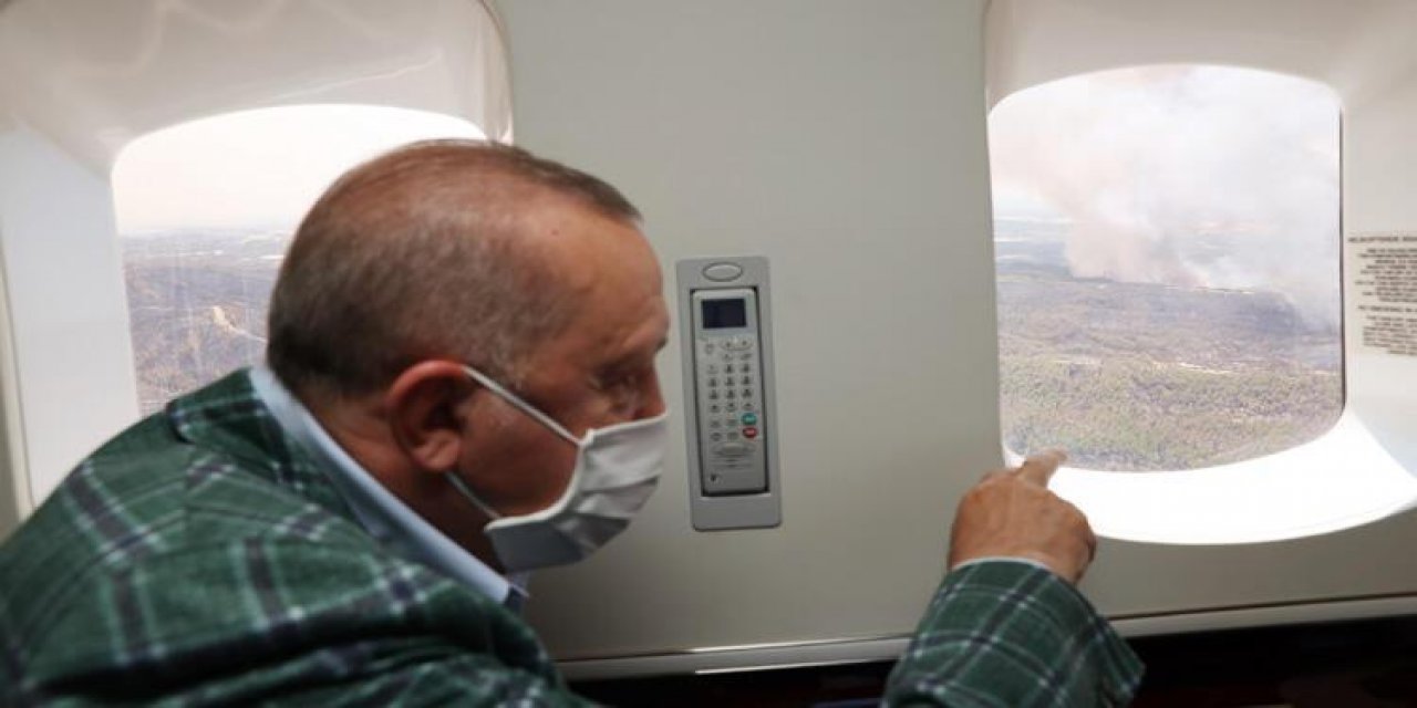 Helikopterden inceleme yaptı... Erdoğan yangın bölgesinde!